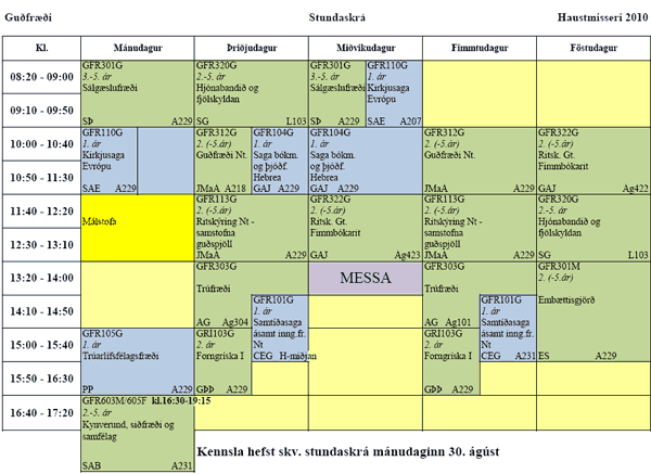 Stundatafla gufrideildar